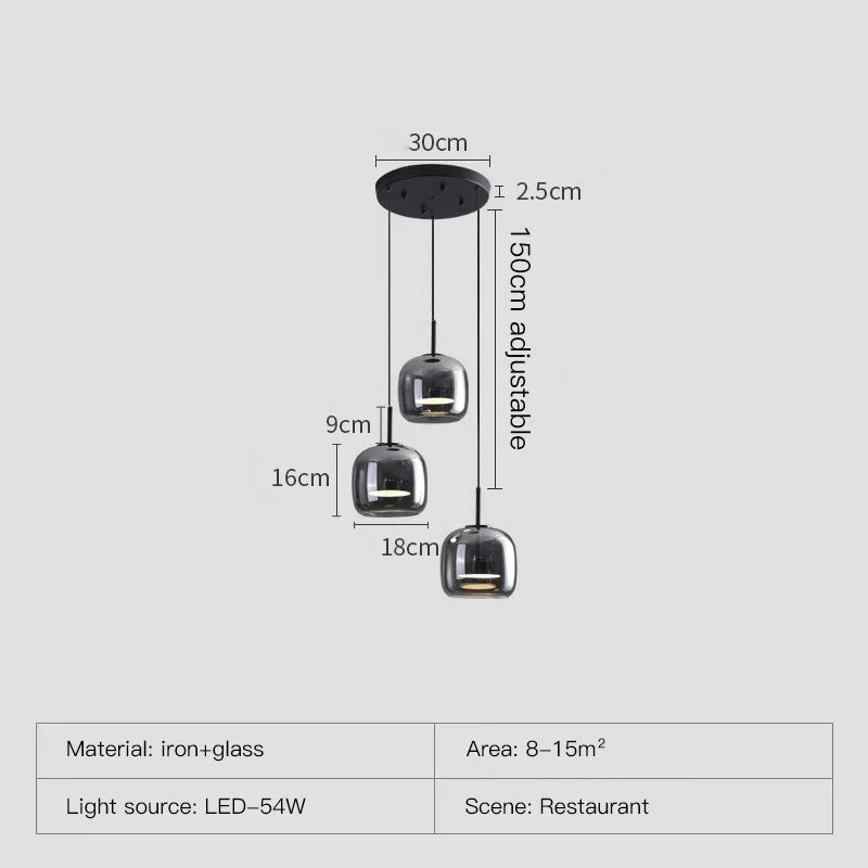 suspension moderne en verre noir pour décoration intérieure