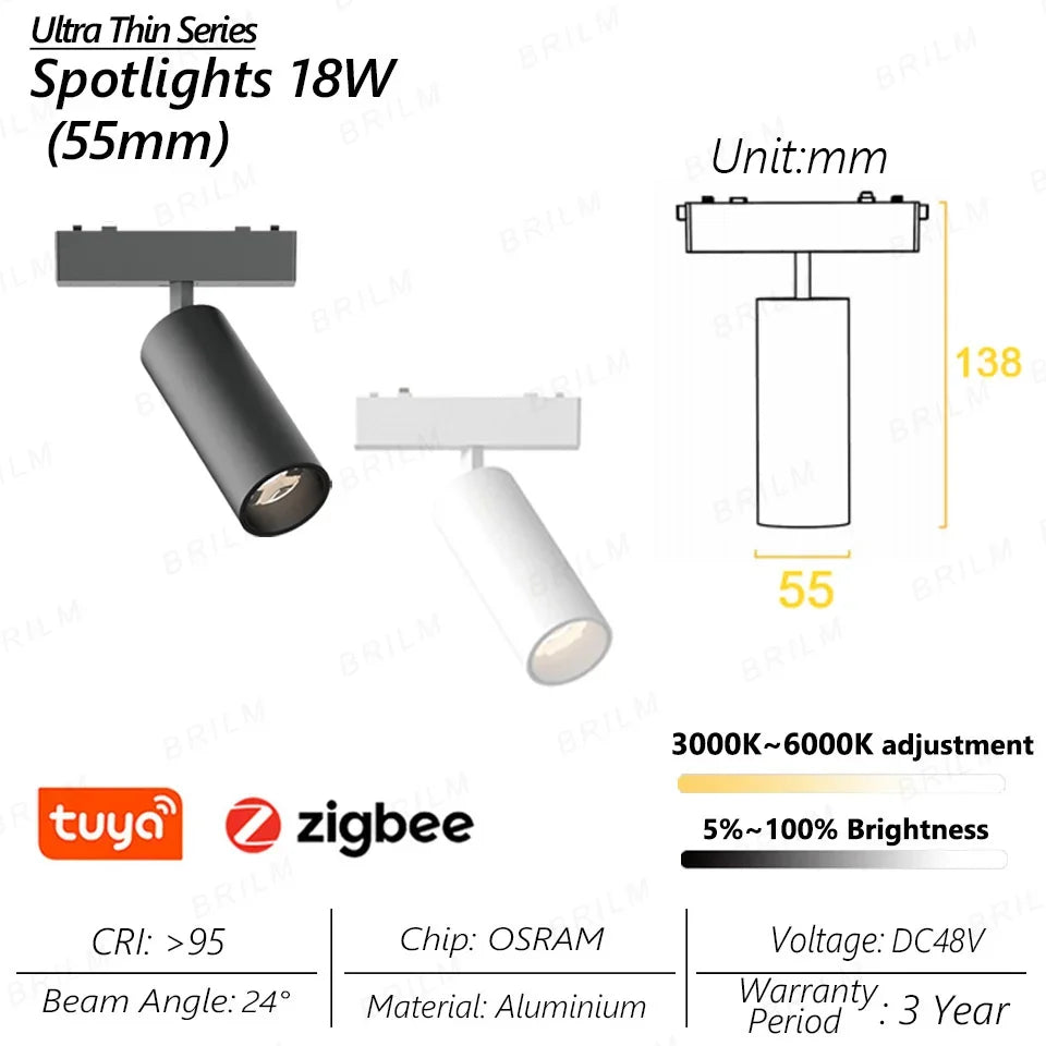 spot lumineux intelligent magnétique tuya zigbee à intensité variable