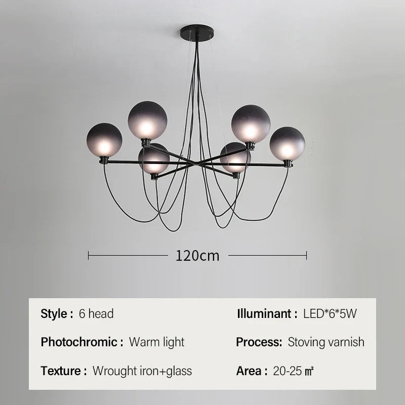 lustre nordique boule en verre style industriel rétro
