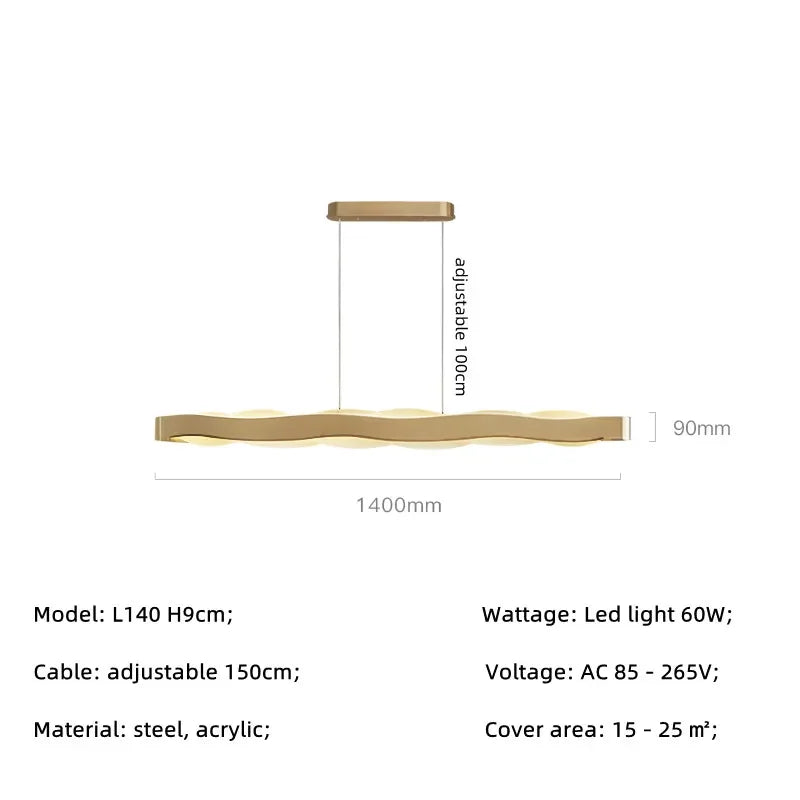 lustre moderne en acier led avec suspension en acrylique