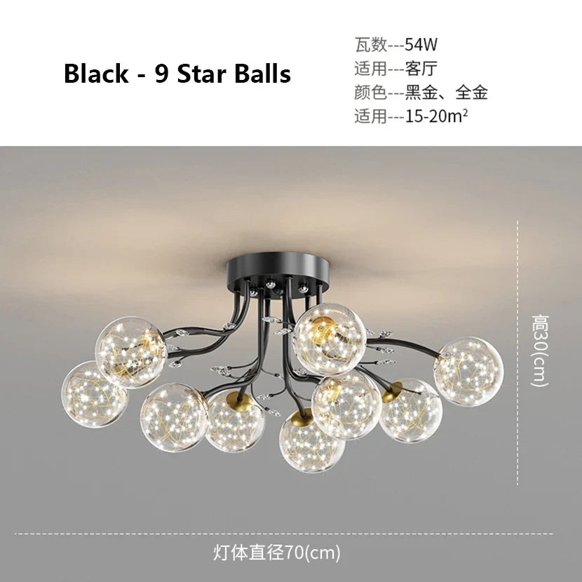 sandyha lustre led étoile avec boule de verre et cristal