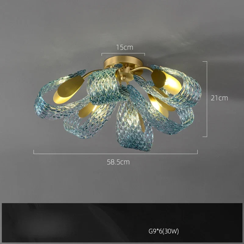 lustre artistique en verre de cristal avec led or