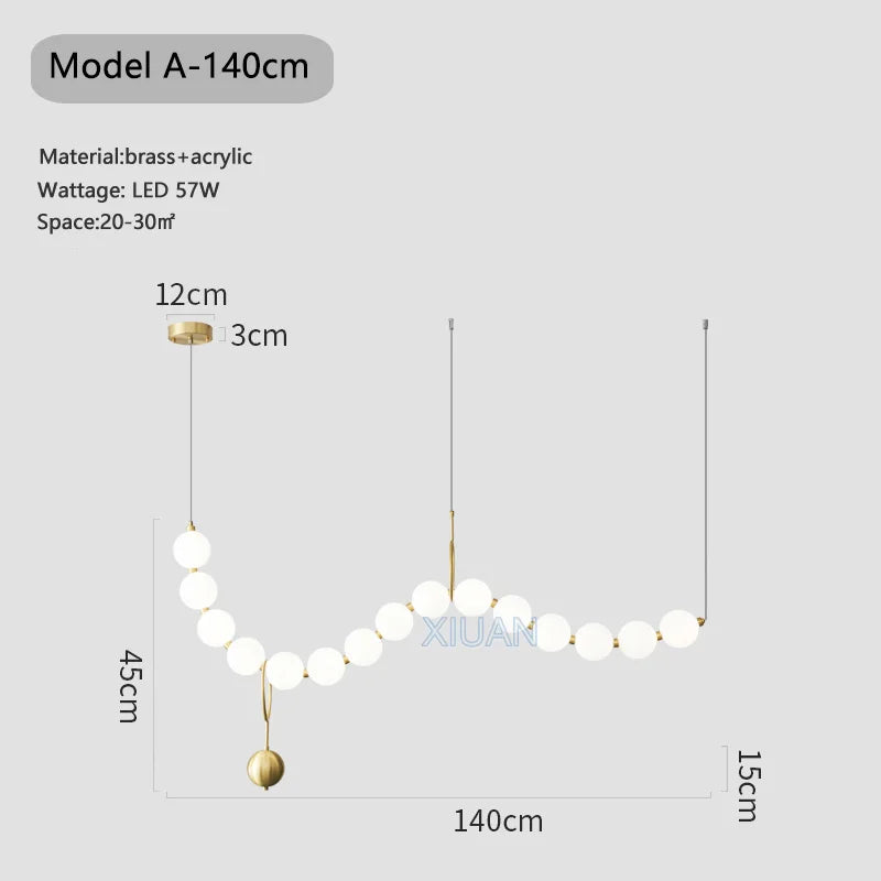 lustre suspension en acrylique blanc avec perles