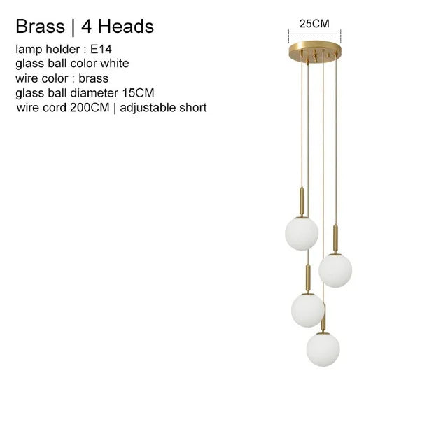 Suspension laiton noir boule lait LED