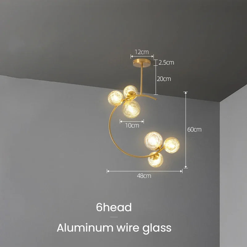 220V 110V Small Chandelier Nordic Round Pendant Light Gold Glass Ball Light for Living Room Dinning Room Kitchen Bedroom