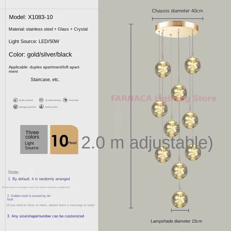 Remote control stair chandelier Nordic creative duplex dining room light lift high living room, apartment decorative chandelier