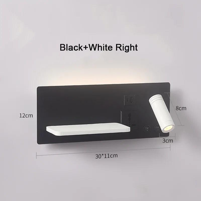 lampe de chevet murale avec chargement sans fil usb type-c et projecteur rotatif