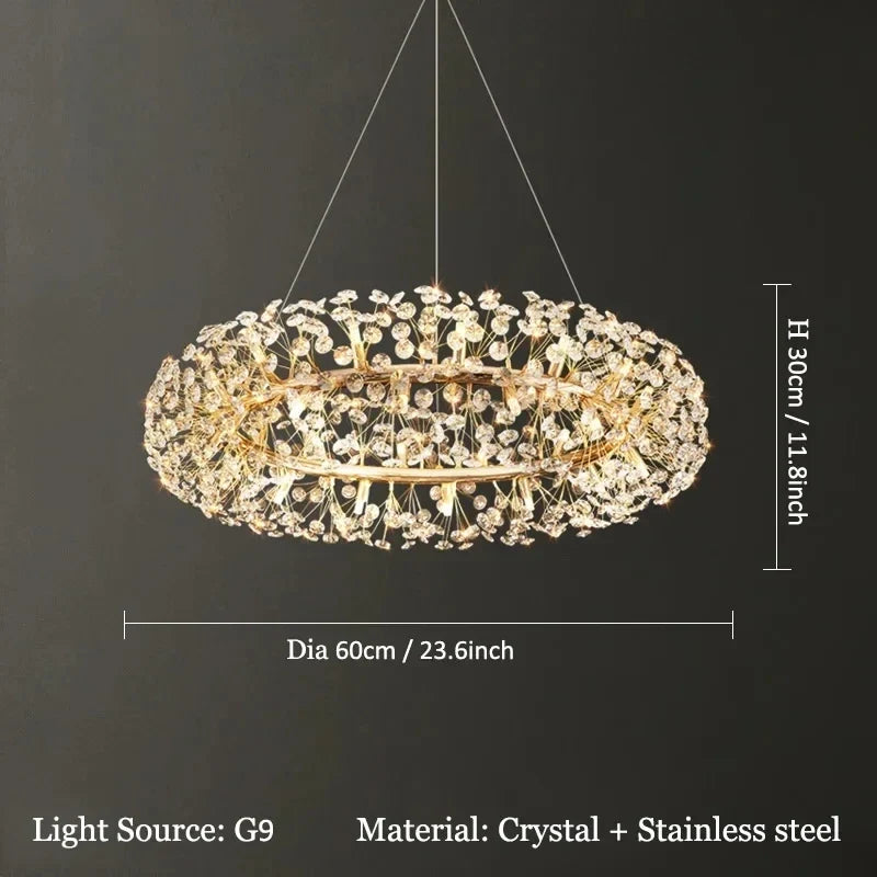 lustre led suspendu en cristal design moderne décoratif luxe 2024