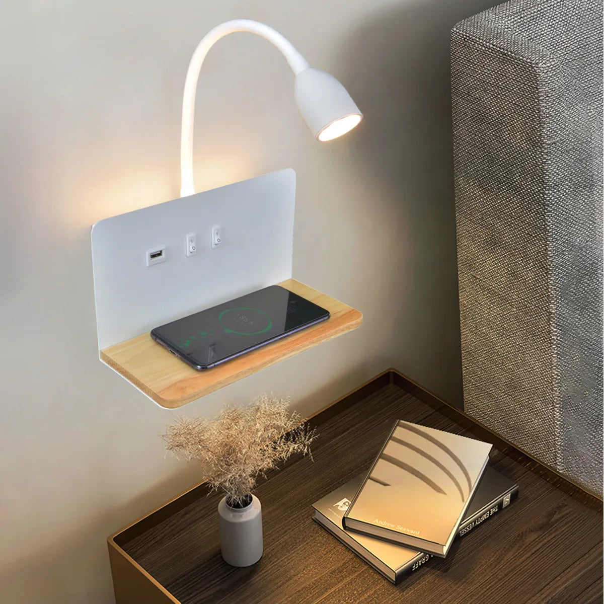 applique murale led intérieur usb sans fil moderne rotative 360° interrupteur veilleuses chevet