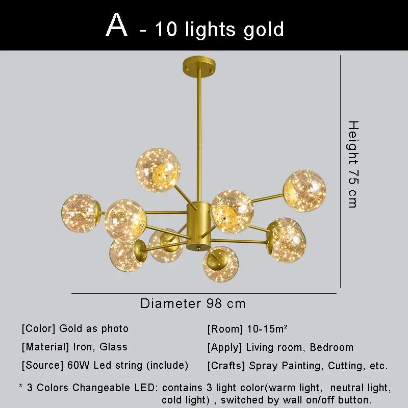 lustre moderne en forme d'étoile avec abat-jour en verre décoratif