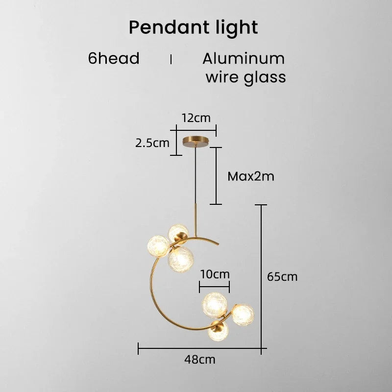 220V 110V Small Chandelier Nordic Round Pendant Light Gold Glass Ball Light for Living Room Dinning Room Kitchen Bedroom