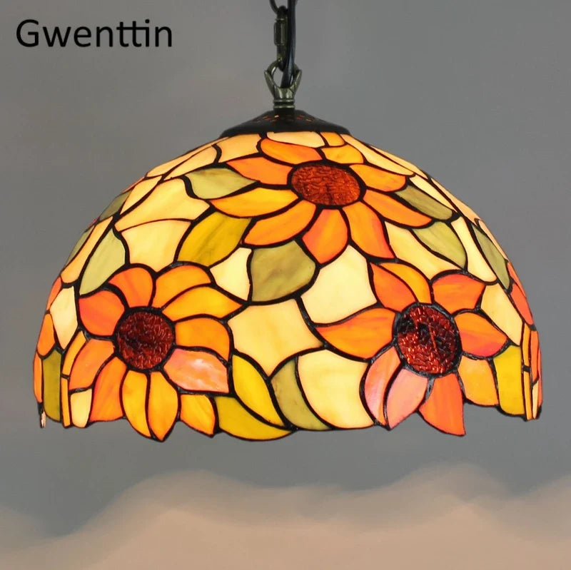 suspension en verre teinté style tiffany pour décoration moderne