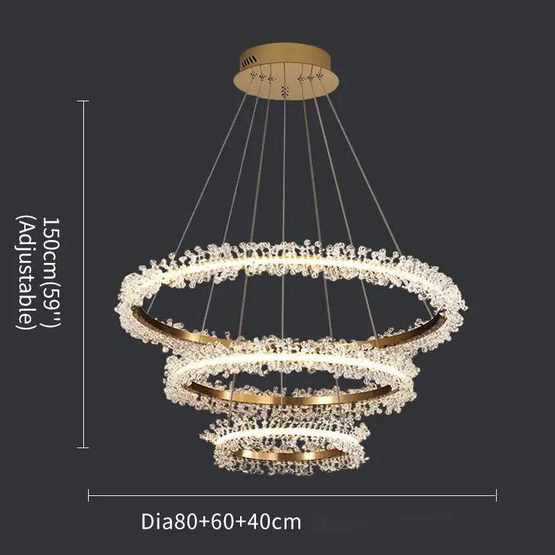 lustre en cristal avec anneau doré pour éclairage intérieur