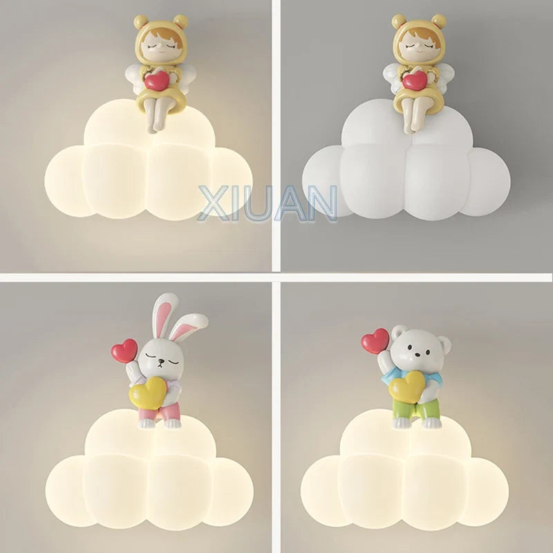 appliques murales créatives led pour enfants en forme d'ours ange lapin