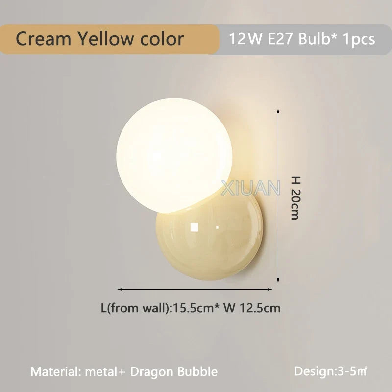 Applique murale boule ronde nordique pour éclairage de chambre à coucher crème blanc jaune lampe de chevet salon allée couloir hôtel escalier