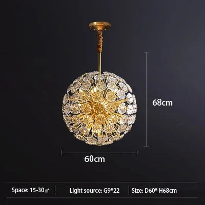 lustre cristal pissenlit cuivre suspension à led décorative