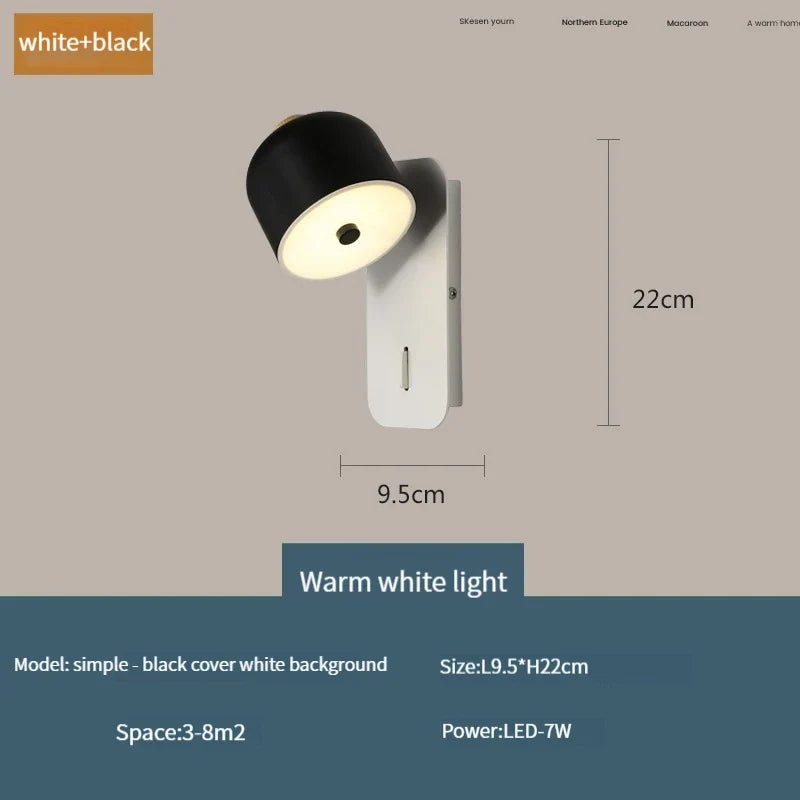 applique murale nordique rotative avec interrupteur led pivotante