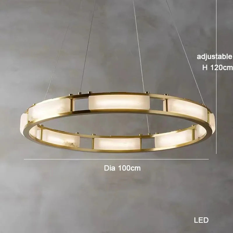 lustre rond en marbre led post-moderne à intensité réglable