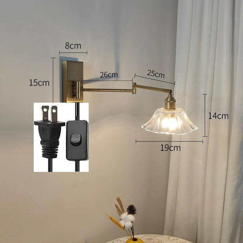IWHD tirer chaîne verre applique murale LED applique bras gauche droite rotation chambre salon lumières nordique moderne à côté lampe Wandlamp