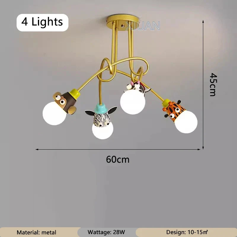lustre animaux bande dessinée singe zèbre tigre girafe enfants