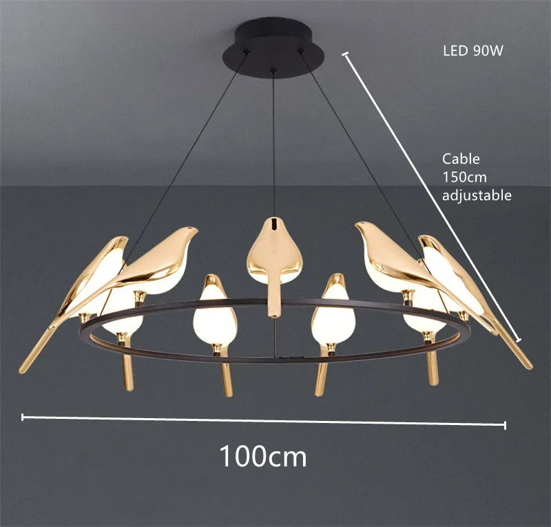 lustre oiseau doré pour décoration intérieure style nordique