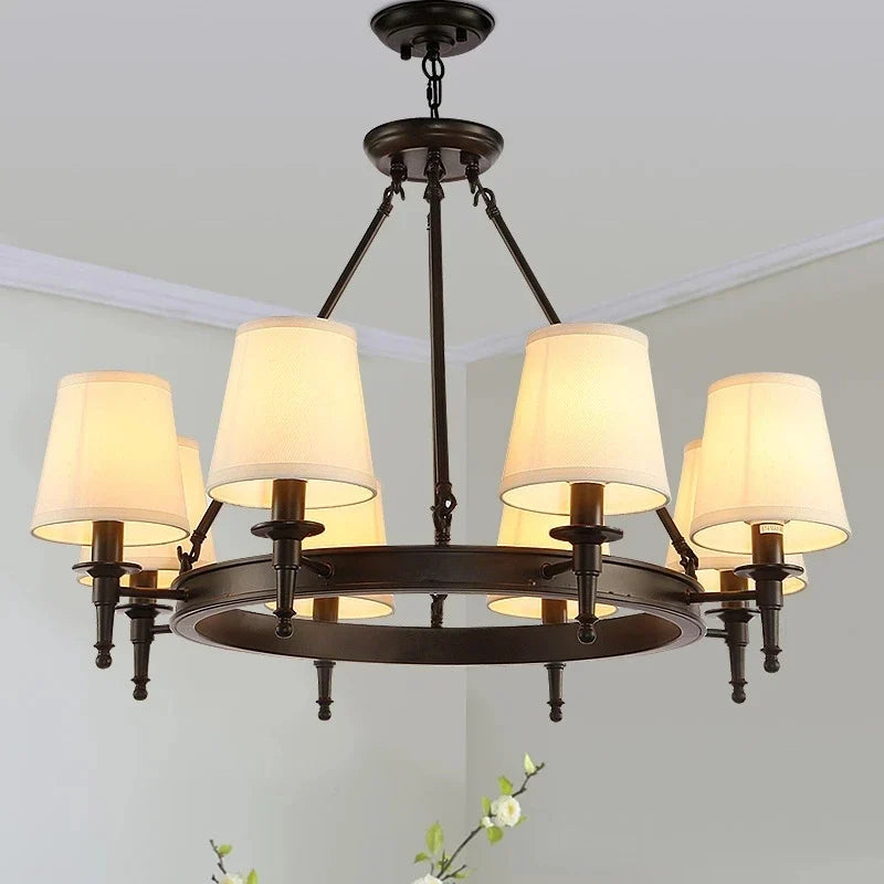 Abat-jour en tissu LED lustre Style américain minimaliste tout en cuivre chambre cuisine éclairage salon plafonnier luminaire