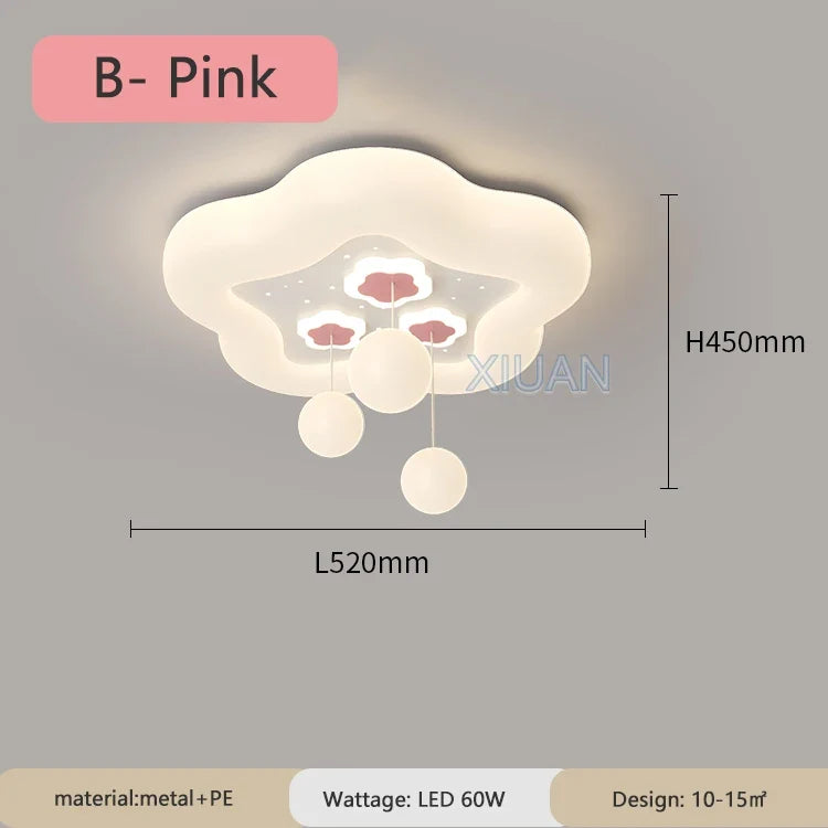 Full Spectrum Pink White Cloud Ceiling Lamps with Hanging Ball AC220V Nursery School Children Bedroom Kids Room Chandelier Light
