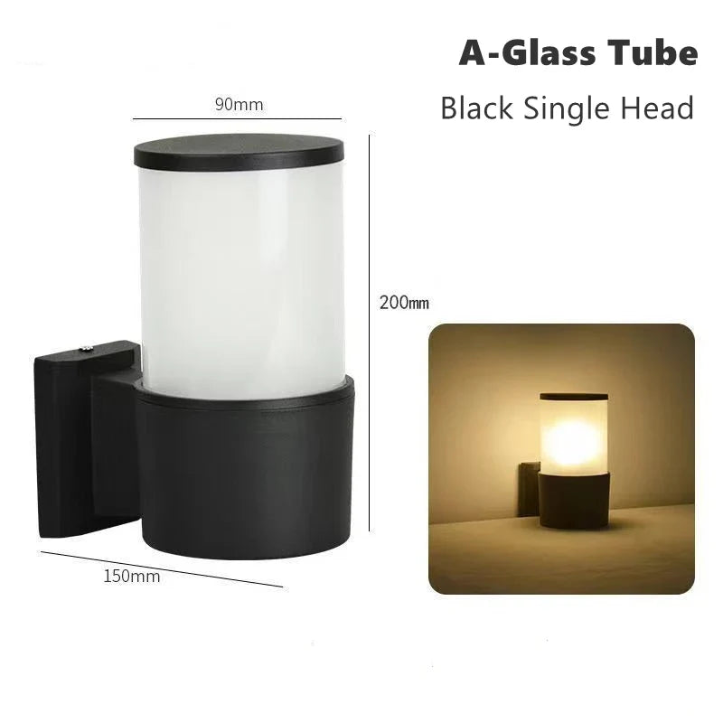 12W Outdoor Glass Tube LED Wall Lamp E27 Waterproof Single Double Head Up&Down Lighting Porch Light Garden Exterior Wall Sconce