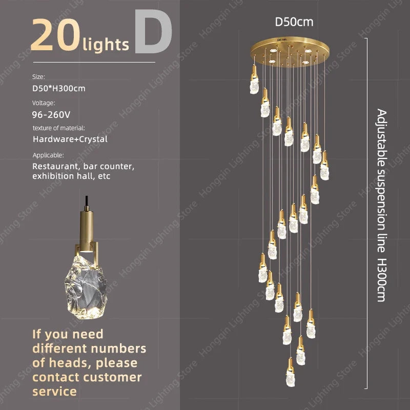 lustre moderne haut en cristal pour éclairage raffiné