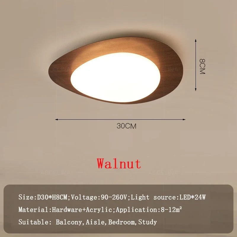 plafonnier led en bois nordique acrylique avec galets noyer