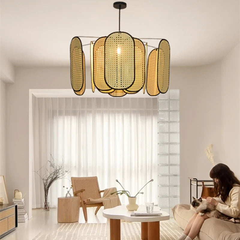 plafonnier en rotin style chinois décoratif pour restaurant 	 modèle