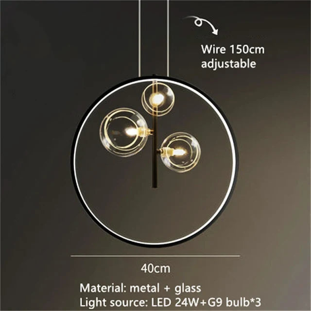 lustre en métal avec boule en verre pour décoration intérieure