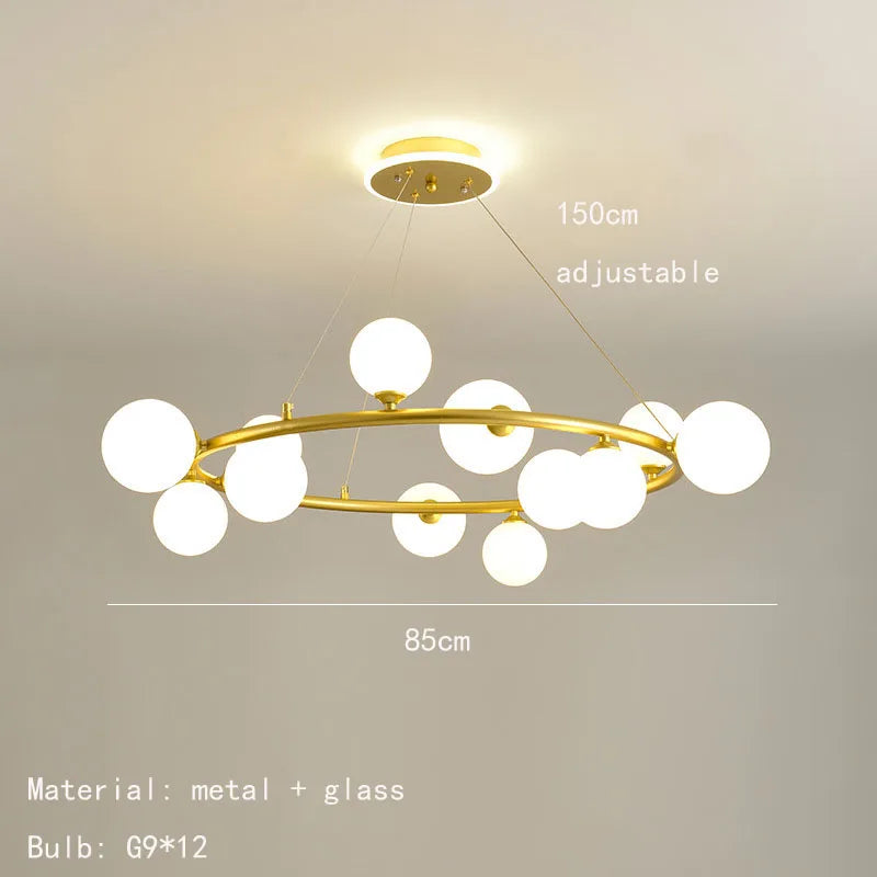 lustre moderne en verre avec anneau mat et fil réglable