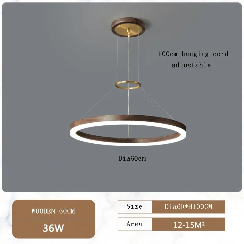 lustre Bois massif Led moderne noyer noir décoration maison