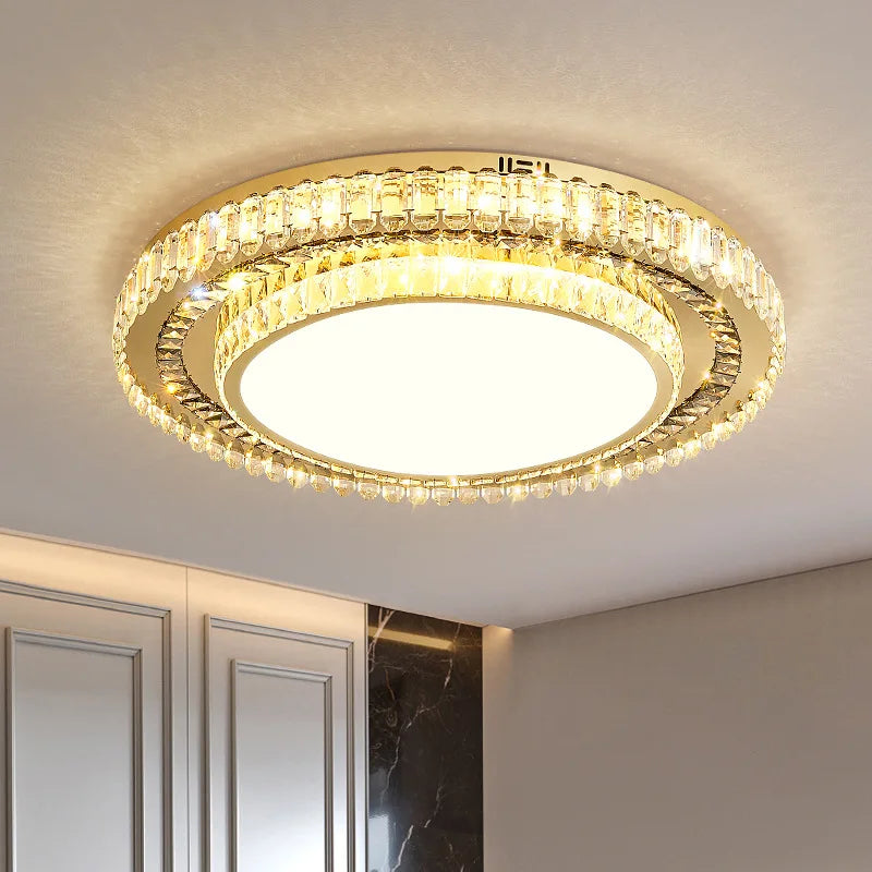 lustre de luxe rond en verre de cristal led moderne