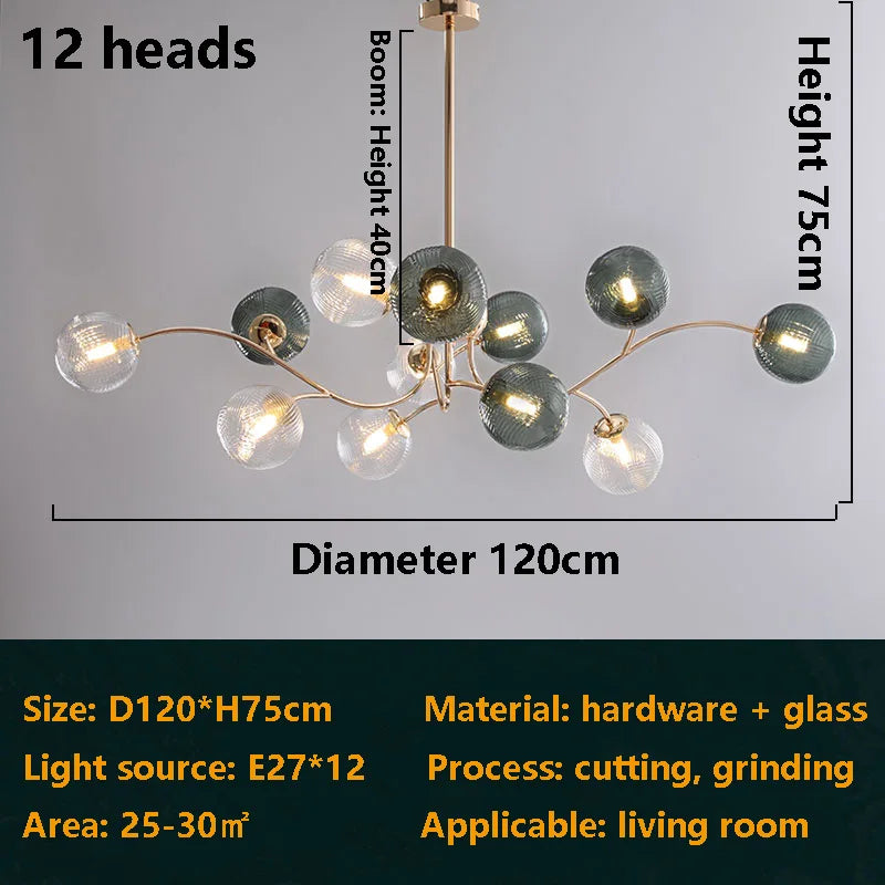 lustre nordique luxueux brillant avec boule de verre