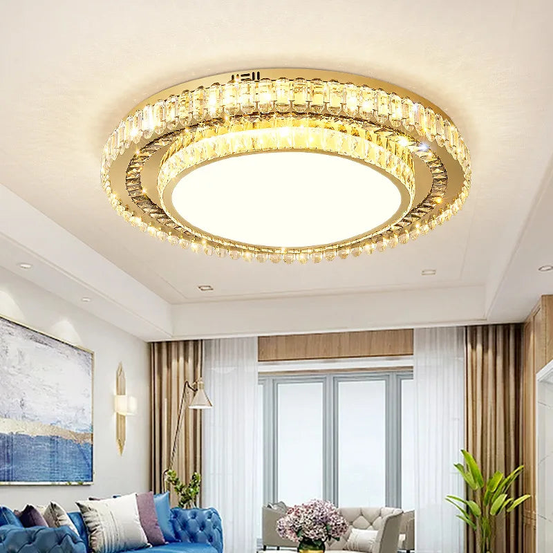 lustre de luxe rond en verre de cristal led moderne