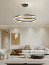 lustre à anneau simple moderne en fer doré avec éclairage LED intérieur