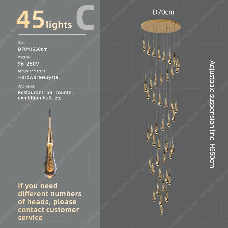 lustre moderne haut en cristal pour éclairage raffiné