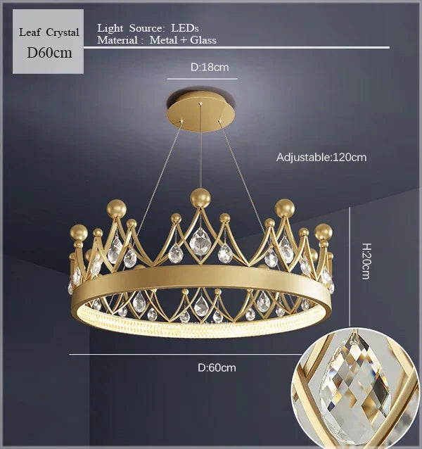 2024 Simple bedroom lamp children's room living room light luxury crown crystal chandelier  pendant lights  room decor