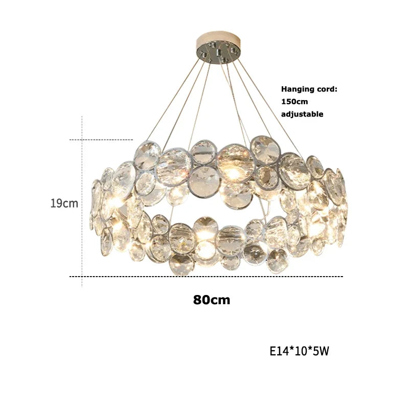 suspension à led en cristal avec intensité variable et anneau magique