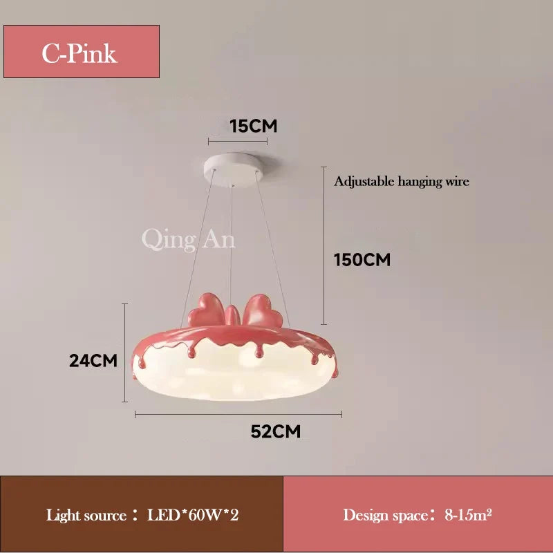 lustre en forme de donut avec nœud rose pour décoration enfantine
