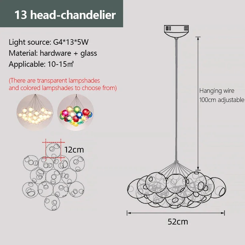 lustre moderne en verre à bulles led pour magasins