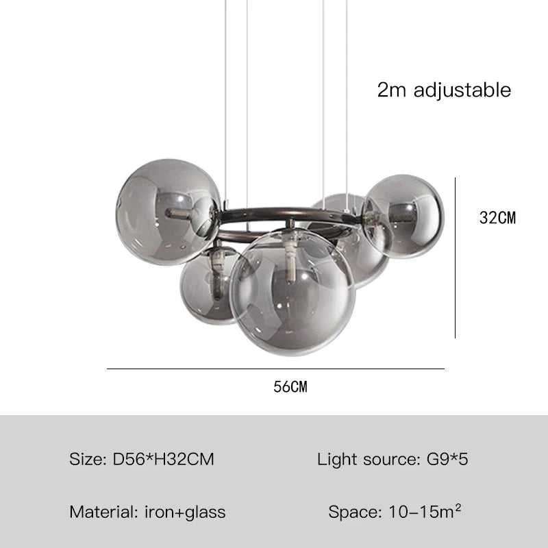 lustre design boule de verre et barre ronde métallique