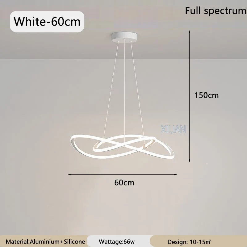 Black White Art Design Bedroom Pendant Lamps 60cm 80cm 100cm Minimalist Spiral Ring Hanging Light for Living Room Dining Room