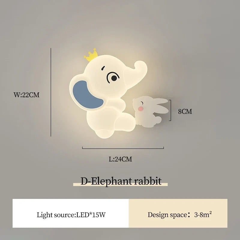 applique murale moderne éléphant pour enfant lumière douce