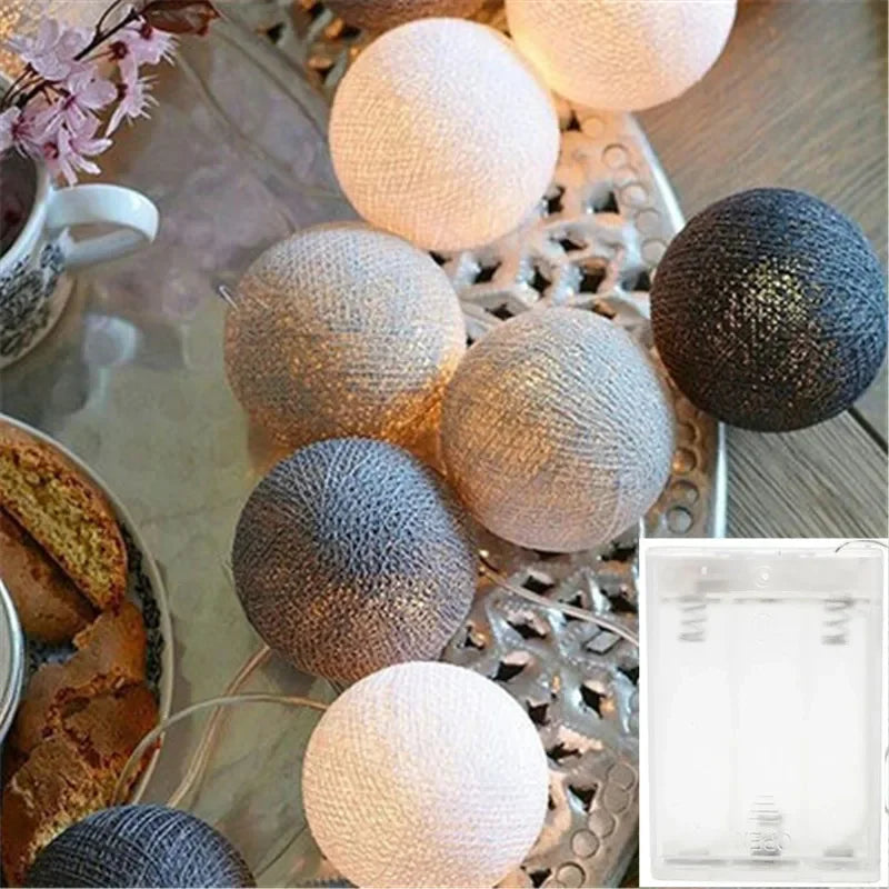 Cotton Ball Garland Lights String, Fairy Lights, Christmas, XmasHoliday Wedding Party, Baby Bed, Outdoor Decorations, 6m, 40 LED