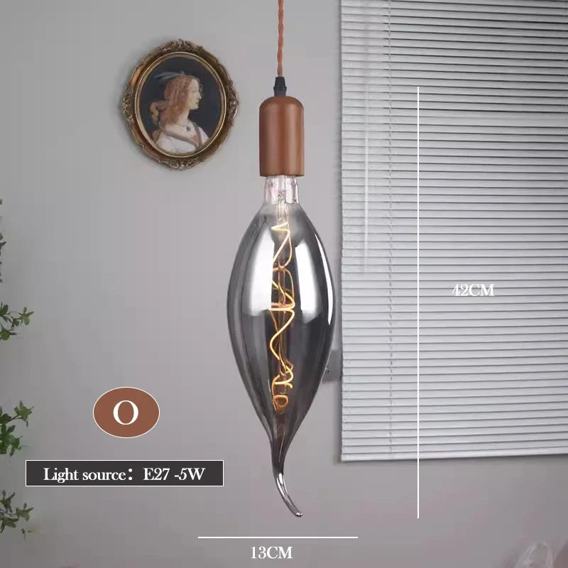 lustre en verre d'art rétro en bois massif créatif pour décoration intérieure