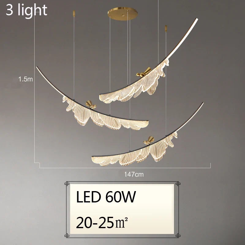 lustre design artistique en plumes et fil métallique ajustable