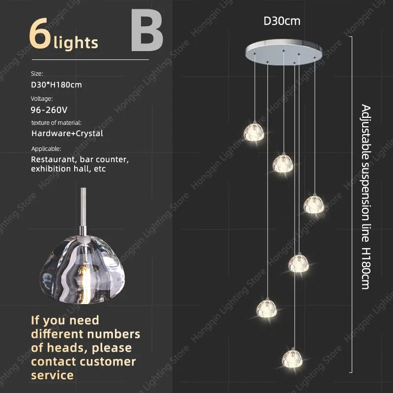 lustre moderne haut en cristal pour éclairage raffiné